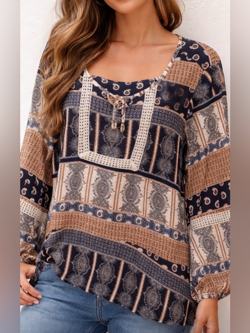 Boho Patchwork Style & Co. Peasant Blouse